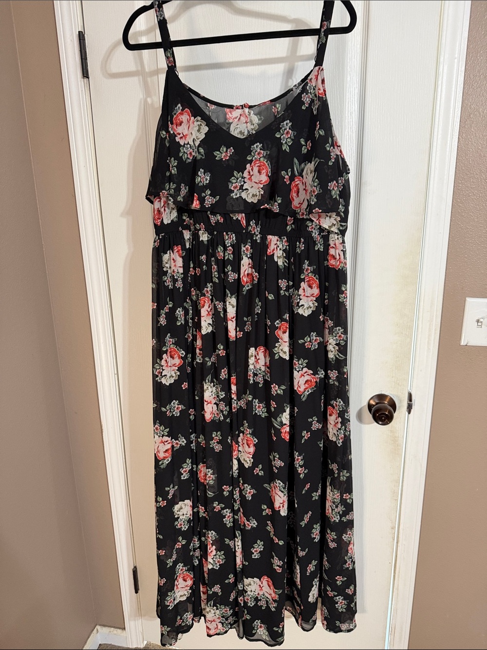 torrid Black Floral Maxi Dress with Pink Roses
